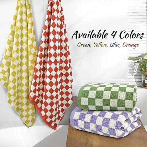 Jacquotha Shower Towels for Bathroom 27.5x55 Inches - Quick Dry Bath Towels Soft & Lightweight (2Pack), Cute Checkered Towel Sets Lilac, 520 GSM Absorbent Cotton thumbnail 2