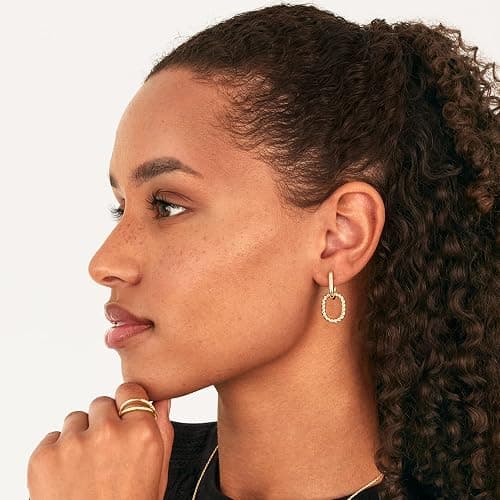PAVOI 14K Gold Plated Convertible Paperclip Link Huggie Hoop Earrings for Women - Earscape Statement Jewelry - Trendy Cubic Zirconia Two-Toned Rope Drop Dangle Earrings thumbnail 2
