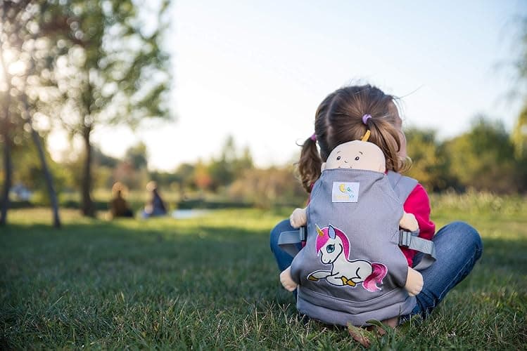 HappyVk-Baby Doll Carrier-Realistic Baby Doll Accessories -Grey Unicorn | Comfortable Adjustable Padded Straps, Front and Back Carry, Reborn Baby Doll Accessories, Kids Toy Baby Carrier Pretend Play thumbnail 7