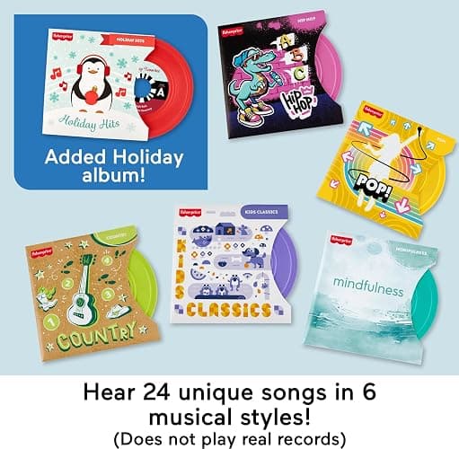 Fisher-Price Musical Toy Deluxe Rockin’ Record Player Pretend Turntable with 6 Albums for Preschool Play Plus Bonus Exclusive Holiday Album Kids Ages 3+ Years (Amazon Exclusive) thumbnail 3
