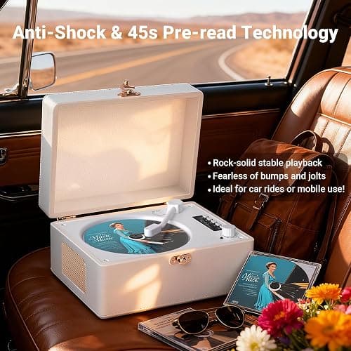 Retro CD Player with Bluetooth in&Out Portable Music Player for Relaxing Anywhere,Auto Power Off,USB,AUX,Headphone Jack,Vintage CD Player for Music Lovers,Birthday Gifts for Women/Men-White thumbnail 5