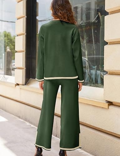 Tanming Women's 2 Piece Outfits Long Sleeve Knit Sweater Top Wide Leg Pants Lounge Sets Tracksuits thumbnail 6
