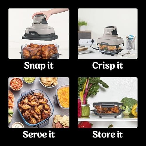 Ninja Crispi Air Fryer, Microwave, Freezer & Dishwasher Safe, Non Toxic Glass Portable Cooking System, 4 QT & 6 Cup Glass Containers with Storage Lids, Easy Meals, Air Fry, Bake, Stone, FN101ST thumbnail 8