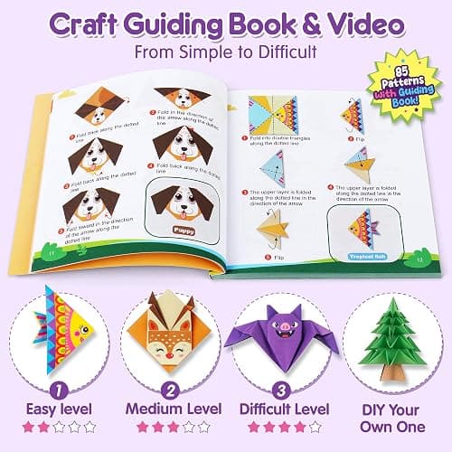 Mocoosy 320 Sheets Origami Kit for Kids 5-8 6-12, 85 Patterns Origami Paper with Video & Origami Book,Paper Art Craft Kit for Kids Activity Girls Gifts, Travel Game Toy for 5-12 Year Old Girl Boy Gift thumbnail 4