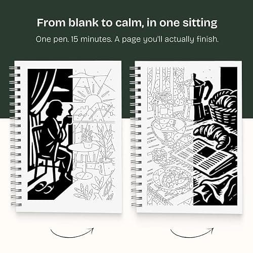 Still & Slow - Monochrome Coloring Book for Adults - 35 Mindful Illustrations for Stress & Anxiety Relief - One-Pen Ritual, Calm Prompts, Thick Paper (One Color Coloring Book) thumbnail 3