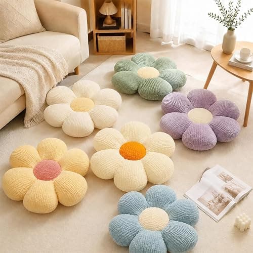 QFWFG Flower Floor Cushion, Soft Plush Daisy Throw Pillow, Aesthetic Cute Floor Pillow Decorative Scatter Seat Cushion for Sofa Bed Bedroom Home Decor, White 15.7 Inch thumbnail 5