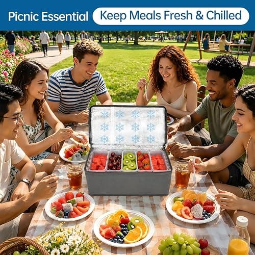 HestiaSnax Snackle Box Container with 2 Ice Packs, Double Layer 10-Compartment Divided Serving Tray, Large Chilled Portable Snack Box with Insulated Bag for Charcuterie, Beach, Travel, Road Trip thumbnail 2