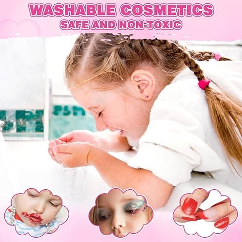 99 Pcs Kids Makeup Kit for Girls, Princess Toys Real Washable Cosmetics Set with Mirror, Hair Ties, Nails, Rings, Earrings, Necklace, Perfect for 3 4 5 6 7 8 Year Old Girls Birthday thumbnail 5