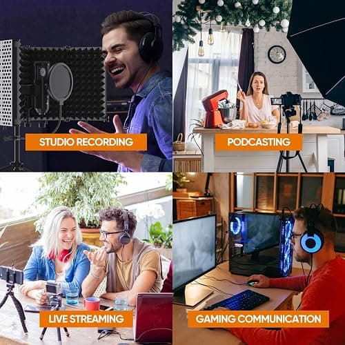 SwaykTech Studio Recording Microphone Isolation Shield with Pop Filter and Metal Tripod Stand, Studio Mic to PC Laptop Smartphone, Music Microphone for Recording Singing Podcasting - SWK5 thumbnail 4