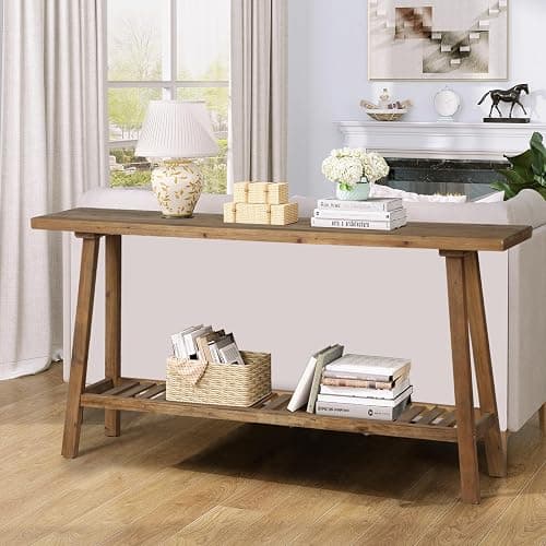 HOKYHOKY Reclaimed Solid Wood Console Table, 59" Long Farmhouse Entryway Tables, Rectangular Couch Table Behind Sofa, 2 Tiers Accent Tables for Hallway, Entrance, Foyer, Living Room thumbnail 5
