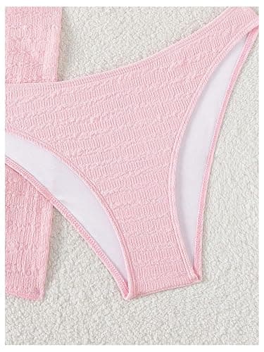 SHENHE Women's 3 Piece Textured High Cut Halter Triangle Bikini Swimsuit with Cover Up thumbnail 5