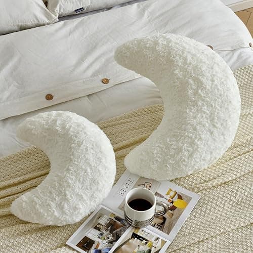 ZCNYCLAM Moon Pillow, Moon Shaped Pillow with Soft Faux Fur for Couch Bed Sofa, Cute Half Moon Pillows with Room Decor for Bedroom Living Room (19 Inches, Lavender) thumbnail 2