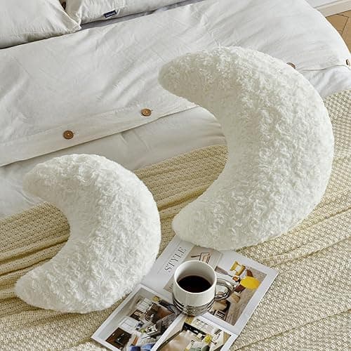 ZCNYCLAM Moon Pillow, Moon Shaped Pillow with Soft Faux Fur for Couch Bed Sofa, Cute Half Moon Pillows with Room Decor for Bedroom Living Room (19 Inches, Lavender) thumbnail 3