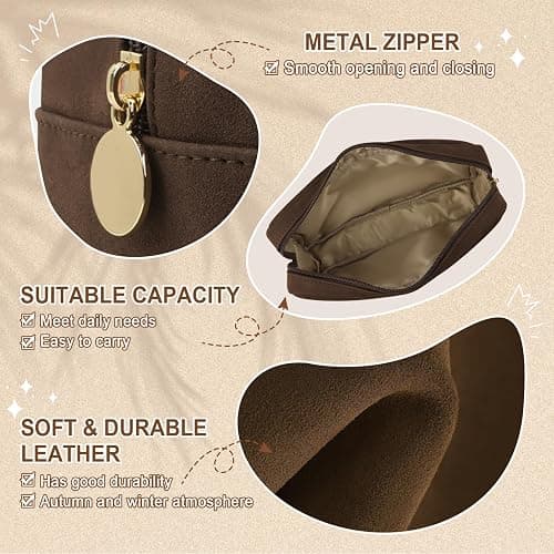 UIXIZQ Small Makeup Pouch for Purse, Suede Travel Toiletry Storage Pouch Cute Preppy Cosmetic Bag for Women Girls, Waterproof Makeup Organizer Skincare Bag Purse with Zipper (Small-Coffee) thumbnail 3