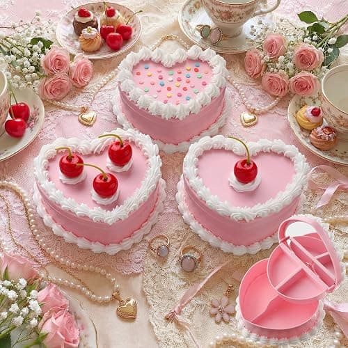 Nosiny 3 Pcs Heart Cake Jewelry Box Coquette Fake Cherry Cake Trinket Box Decor Cute Kawaii Home Pink Decorative Storage Gifts for Women thumbnail 5