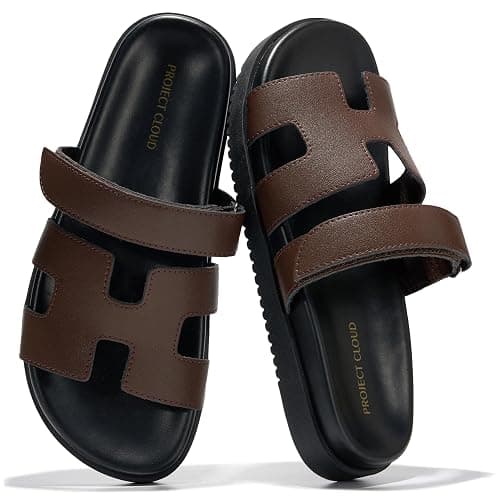 Project Cloud 100% Genuine Leather Sandals Women & Slides for Women (Mayvy) | Plush Soft Insole Water Resistant Beach Footwear - Stylish Womens Slides Comfortable Women Sandals - Non-Slip Outsole - Image 1