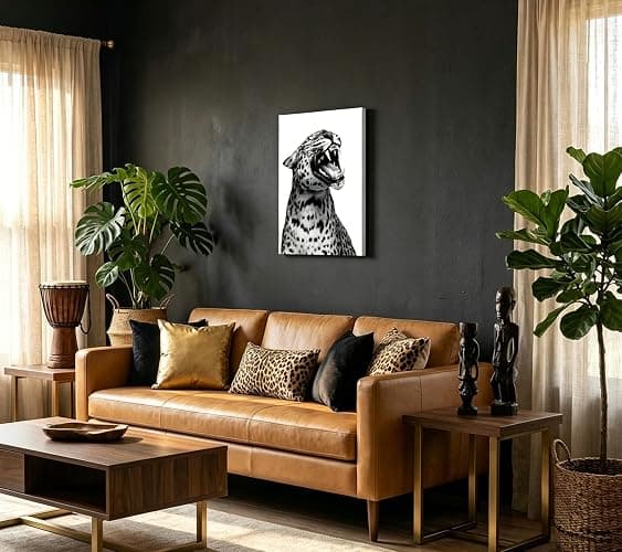Cheetah Roaring Canvas Wall Art Black White Cheetah Print Funny Vintage Leopard Painting Picture Wall Decor Fashion Aesthetic Artwork for Dorm Bedroom Home Decoration 12x16in Framed thumbnail 7