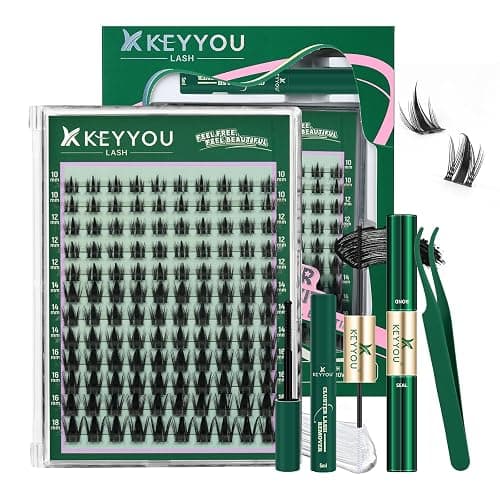 KEYYOU Lash Clusters Kit Manga Lashes Individual Wispy Lash Clusters with 10ml Remover Bond&Seal 10-18mm Eyelash Extension with Spikes D Curl Fairy Style Manga Cosplay DIY at home(F02 Kit) - Image 1