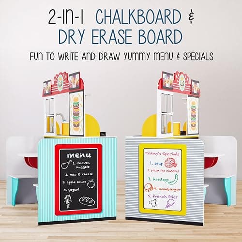Lil' Jumbl Wooden Restaurant Playset, Interactive Diner Kitchen, Ages 3-8 | Gives kids a lifelike serving and prep space with refrigerator, oven, sink, and menu boards to spark creative fun. thumbnail 7