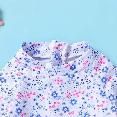 Infant Baby Girl Swimsuit One-Piece Long Sleeve Rash Guard with Hat Set Floral Zipper Bathing Suit Leopard Beach Wear thumbnail 4