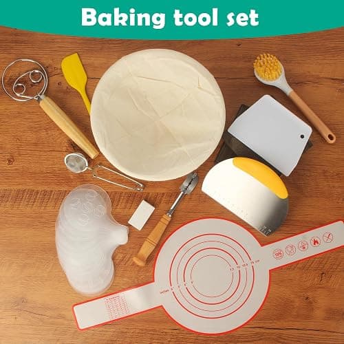10-teilig Gärkorb Brot Set, 23cm Gärkörbchen zum Brotbacken, Sauerteig Starter Set, Einschließlich Teigschaber und Ölpinsel, Brotbackset Brot backen Gärkorb für Anfänger thumbnail 6