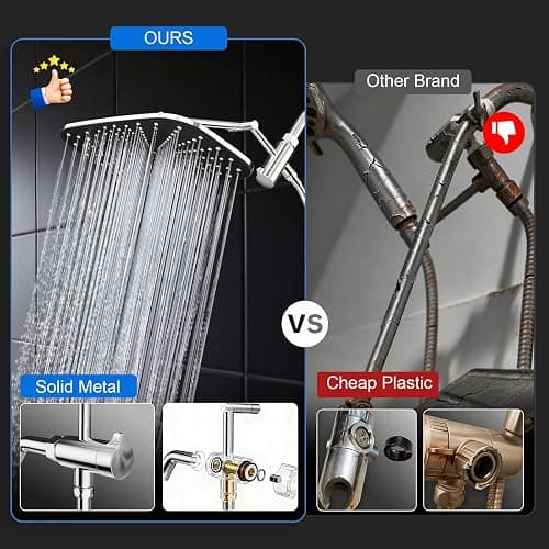 High Pressure Rain Shower Head with Handheld,Wide Rainfall Shower Head Combo with 15" Metal Extension Arm,Detachable Shower head,Rainfall Shower Head with Multi Modes Handheld Spray,Chrome thumbnail 4