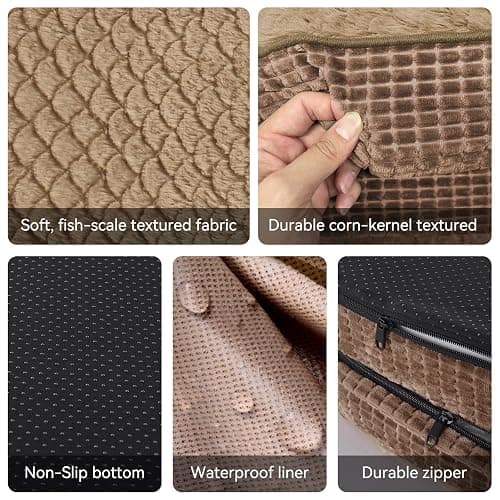 JOEJOY Orthopedic Dog Beds Large Sized Dog, XL Egg-Crate Memory Foam Pet Couch Bed with Bolster Sides, Waterproof Lining, Removable Washable Cover & Non-Slip Bottom, Brown thumbnail 5