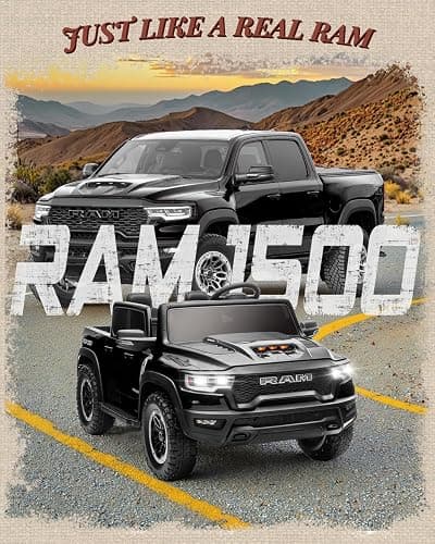 24V Ride on Toys for Big Kids, Licensed RAM 1500 RHO Electric Car for Kids w/Remote Control, Ride on Truck w/Bluetooth, LED Lights, Truck Bed Storage, Gear Shifter & Soft Start (Black) thumbnail 2