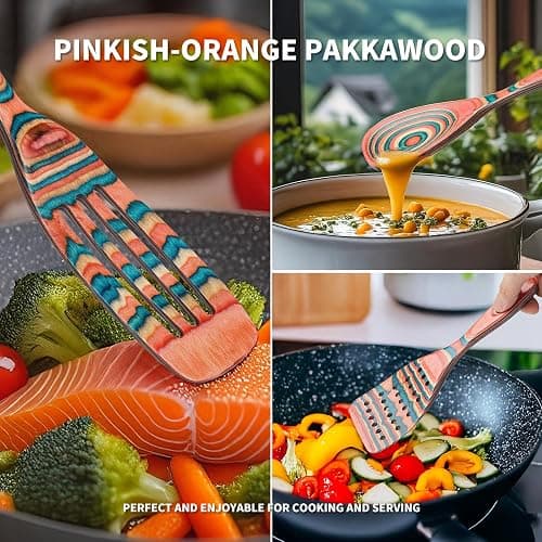 Gudamaye Pakkawood 7-Piece Wooden Cooking Utensils, Wooden Spoons for cooking, Wooden Utensil set, Pinkish-Orange Pakkawood Cooking Spoons, Non-Stick Spoon, Pakkawood kitchen utensils thumbnail 4