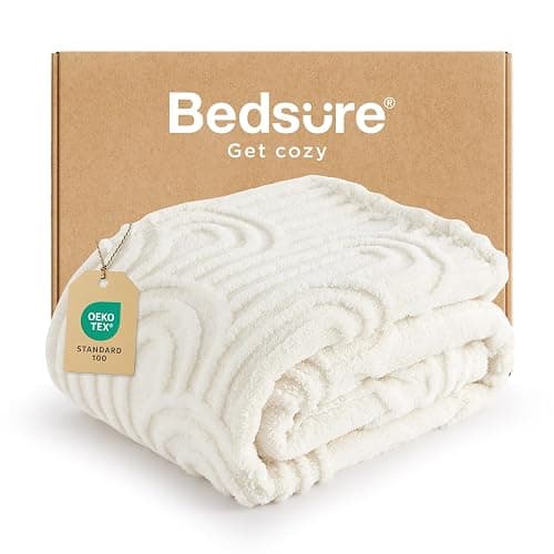 Bedsure Throw Blanket for Couch - Cute Soft Cozy Fall Blanket Gifts for Women Girls, Fuzzy Fluffy Fleece Throw for Bedroom Home Boho Decor, Anthropologie Room Dorm Decor Aesthetic, White, 50x60 Inches - Image 1
