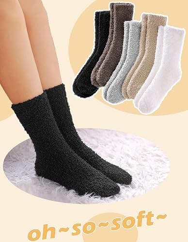 VoJoPi Fuzzy Socks for Women, 5 Pairs Warm Cozy Fluffy Slipper Socks, One Size, Ideal Christmas Gift Stocking Stuffer thumbnail 3