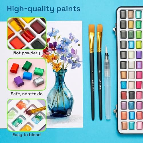 ARTISTRO 168 Watercolor Paint Set, Vivid Colors in Portable Box, Palette set. Perfect Travel Watercolor Set for Artists, Amateur Hobbyists and Painting thumbnail 5