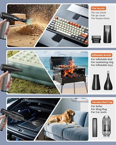 Compressed Air Duster, 2-in-1 Duster Blower & Vacuum with 320000RPM Super Power, Electric Air Duster Rechargeable, 3-Gear Adjustable Air Blower for Keyboard, Computer, Car, Home, and Outdoor Cleaning thumbnail 9