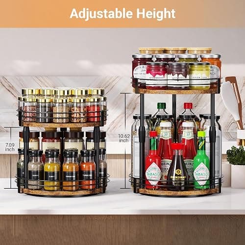 Across-Star Lazy-Susan-Organizer-Spice-Rack, 2-Tier Rotating Spice Organizer For Kitchen-Cabinet-Countertop-Pantry, Turntable Seasoning Holder Storage Shelf With Adjustable Height thumbnail 4