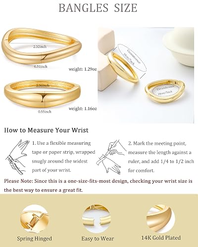 AYWFCBF 2pcs Gold Bangle Bracelets for Women, Trendy Hinged Cuff Open Wide Chunky Gold Bracelet Stack Arm Cuff Jewelry for Women thumbnail 6