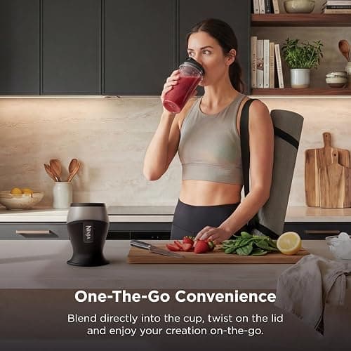 Ninja Fit Compact Personal Blender | For Smoothies, Shakes & Frozen Drinks | (2) 16-oz. To-Go Cups with Spout Lids | 700-Watt Countertop | Black | QB3001SS thumbnail 2
