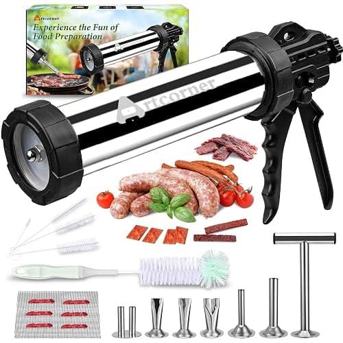 Artcorner Professional Jerky Gun for Ground Meat | 2.5LB Capacity Jerky Maker Kit with 5 Attachments, 2 Brushes & Storage Net (Food Grade) - Image 1