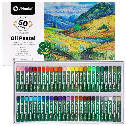 Artecho Oil Pastels Set of 50 Colors (8 x 60 mm), Soft Oil Pastels for Art Painting, Drawing, Blending, Art Supplies for Artists, Teachers - Image 1