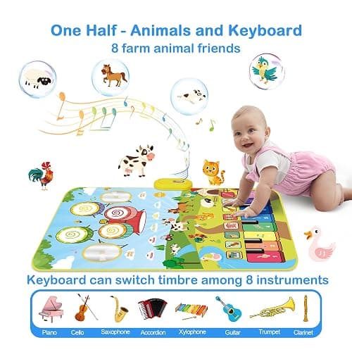 FOKI Piano Mats, 3-in-1 Animal Musical Play Mat with Piano & Drum for Montessori Sensory Early Educational Musical Learning Toys, Ideal Birthday Toy for Baby Girls, Boys, Toddlers, Ages 1-5 Years Old thumbnail 3