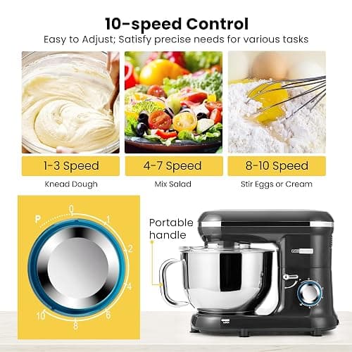 VIVOHOME Stand Mixer, 660W 10 Speed 6 Quart Tilt-Head Kitchen Electric Food Mixer with Beater, Dough Hook, Wire Whip and Egg Separator, Black thumbnail 4