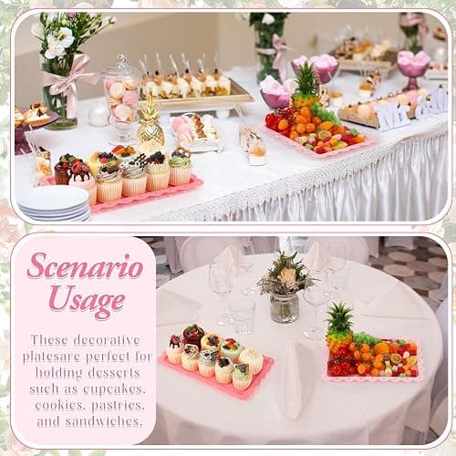 Acellegic 6 Pcs Pink Serving Trays Plastic Platters Dessert Cupcake Holder Party Supplies 14.4 x 9.3 Inches Rectangular Cookie Snack Display Tray for Wedding Restaurant thumbnail 6