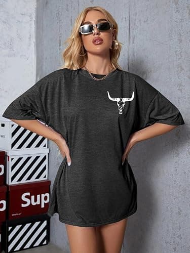 Oversized Country Music Shirts for Women Cow Skull Shirt Western Cowgirl Tee Vintage Concert Outfit Music Lover Tops thumbnail 2