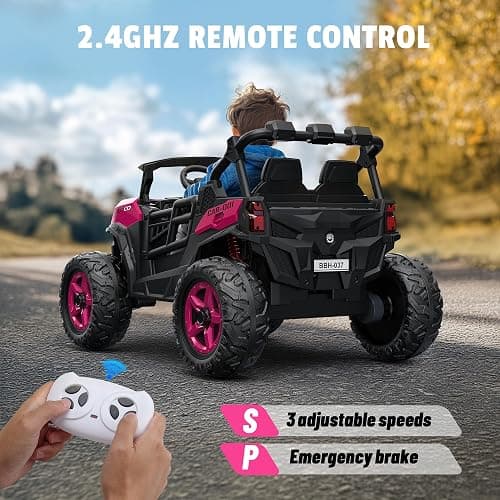 ARBELI 24V 2 Seater Ride on Car Truck 4x200W, EVA Tires, 4WD/2WD, Rainbow Lights, Remote Control, Shock Absorbers, Bluetooth, Ride on Toy for Big Kids Ages 3-8, Pink thumbnail 6