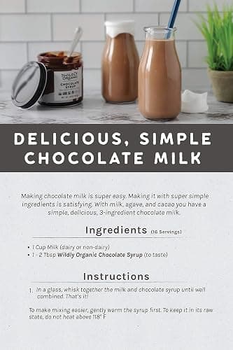Wildly Organic Chocolate Syrup 20 Oz - Organic, Dairy-Free, Fair Trade, Non-GMO, Kosher, Vegan, Premium Rich Chocolate Flavor - Perfect for Ice Cream, Baking, Coffee, Chocolate Milk, Mocha, & Hot Cocoa - 2 Ingredients: Raw Cacao Powder & Raw Agave thumbnail 5