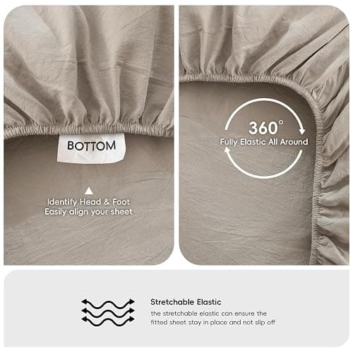 MOOMEE Fitted Sheet 100% Washed Cotton Linen-Like Extra Deep Pocket Queen | Relaxed Linen-like Texture. Soft, Breathable & Lightweight Comfort. 15-19" Extra Deep Pocket with All-around Elastic thumbnail 4