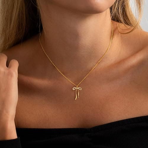 Plenky Gold Necklace for Women-14K Gold Plated Bow,Dragon,Shell, Palm Tree, Seahorse, Conch Shell,Sardines, Cowboy Boot,Bat,Bunny Pendant Beachy Jewelry for Women Gifts thumbnail 2