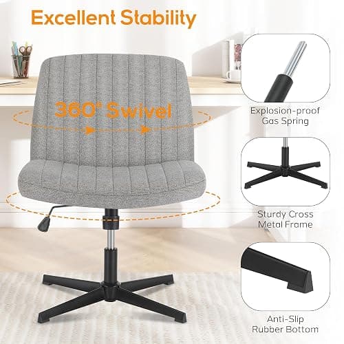 DUMOS Criss Cross Chair Legged Office Wide Comfy Desk Seat, No Wheels Armless Computer Task Seating, Swivel Vanity Home Height Adjustable thumbnail 6