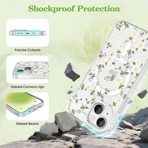 ZTOFERA for iPhone 13/14 Magnetic Case Compatible with Magsafe,Aesthetic Floral Pattern Design Cute for Girl Women,Anti-Drop Protective Hard Phone Cover for iPhone 13/14-Big White Flower thumbnail 4