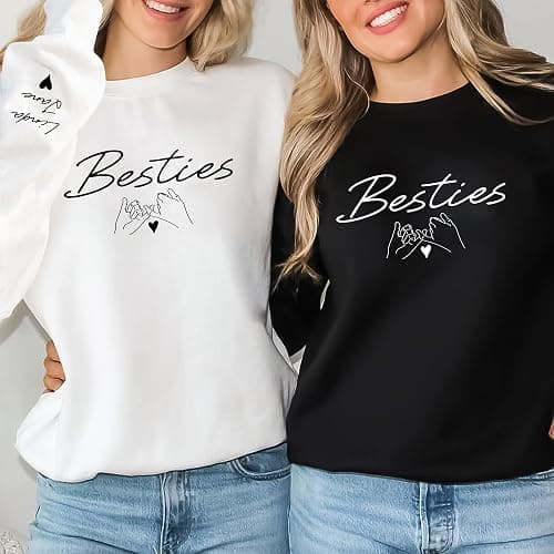 PRINT9GIFT Personalized Best Friend Sweatshirts Custom Name On Sleeve BFF Besties Matching Hoodies for Best Friends Birthday Anniversary White thumbnail 2