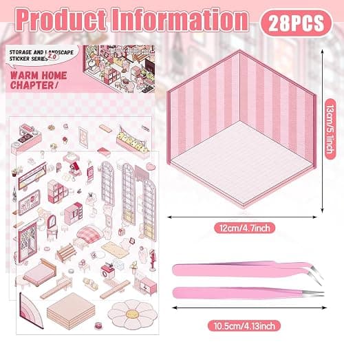 DIY 3D House Stickers Scene, 28 Set Fun DIY Sticker Therapy,Make Your Own Cute 3D Miniature Stickers Scene Sticker for Adult Kids for Relief Stress Pass The Time thumbnail 3